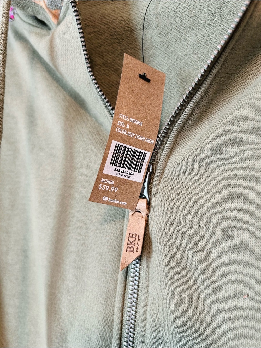 NWT BKE Deep Lichen Green Southwestern Pieced Full Zip Hoodie M - Picture 5 of 8
